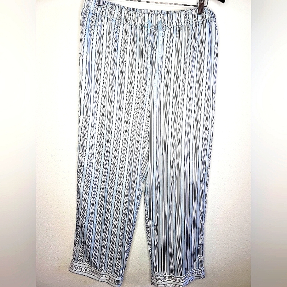 Apt. 9 Silky Pajama Pants Blue and White Striped Large L Drawstring